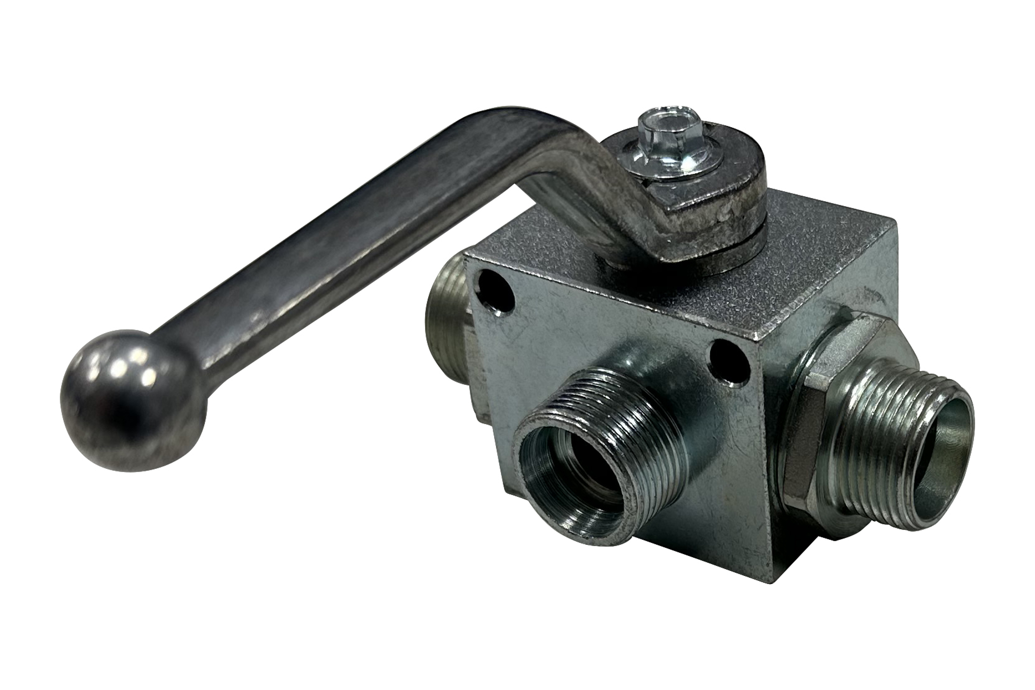 3-Wege-Blockkugelhahn L-Bohrung
mit Handhebel