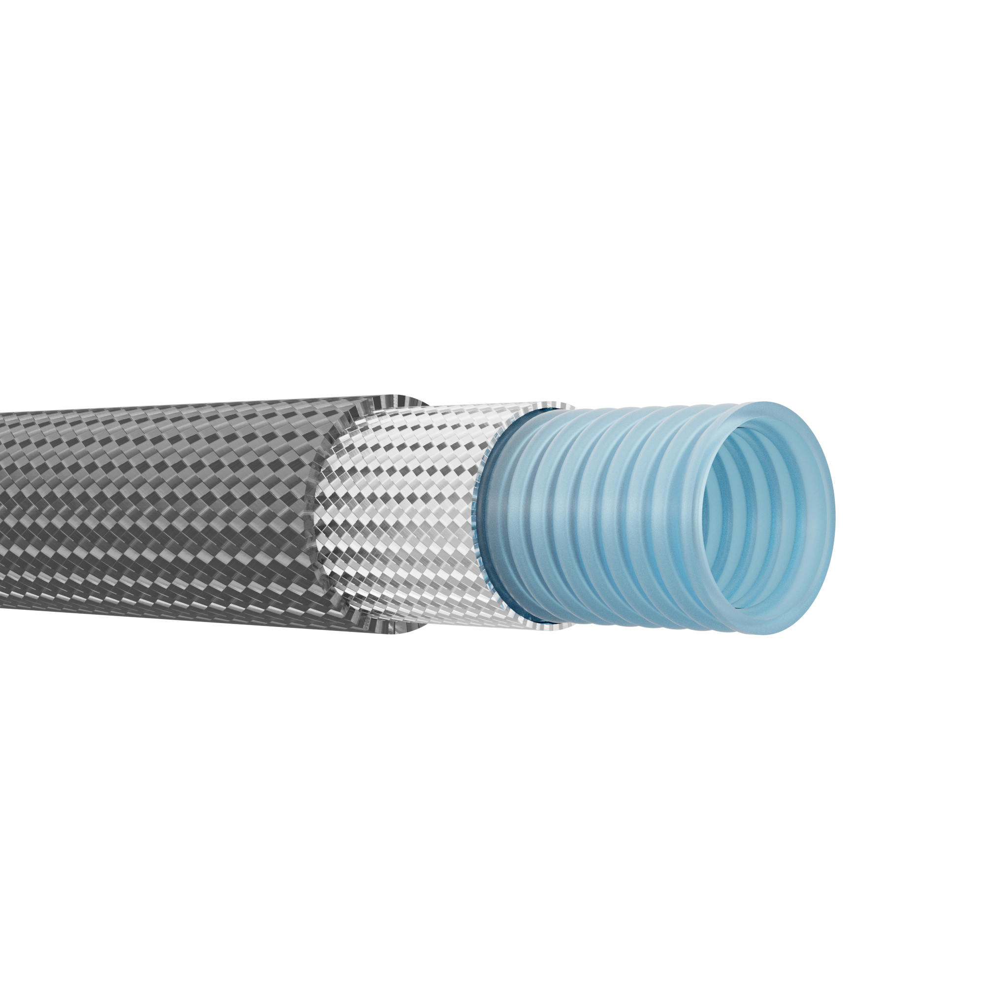 PFA - Wellschlauch Typ WF06 parallelgewellt
mit Glasseidenverstärkung und Edelstahlumflechtung